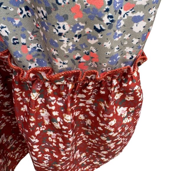 Vintage-Inspired Womens Floral Patchwork Tiered Layered Tunic Top Lace Trim Boho - Picture 6 of 13